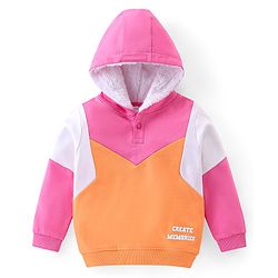 Babyhug 100% Cotton Knit Full Sleeves Hooded Sweatshirt & Lounge Pant Set with Text Print - Pink & Orange