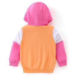Babyhug 100% Cotton Knit Full Sleeves Hooded Sweatshirt & Lounge Pant Set with Text Print - Pink & Orange