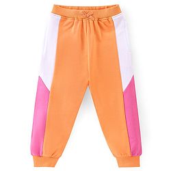Babyhug 100% Cotton Knit Full Sleeves Hooded Sweatshirt & Lounge Pant Set with Text Print - Pink & Orange