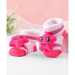 Cute Walk by Babyhug Socks Shoes with Star Applique - Light Pink