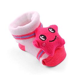 Cute Walk by Babyhug Socks Shoes with Star Applique - Light Pink