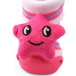 Cute Walk by Babyhug Socks Shoes with Star Applique - Light Pink