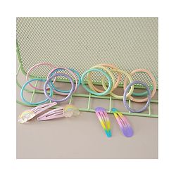 Babyhug Combo Set of 4 Snap Clips & 12  Hair Rubber Bands - Multicolor