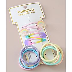 Babyhug Combo Set of 4 Snap Clips & 12  Hair Rubber Bands - Multicolor