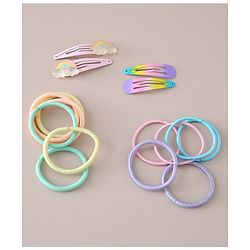 Babyhug Combo Set of 4 Snap Clips & 12  Hair Rubber Bands - Multicolor