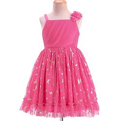 Babyhug Sleeveless Foil Butterfly Printed Party Frock - Magenta