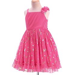 Babyhug Sleeveless Foil Butterfly Printed Party Frock - Magenta