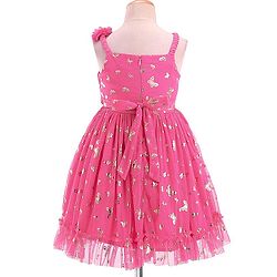 Babyhug Sleeveless Foil Butterfly Printed Party Frock - Magenta