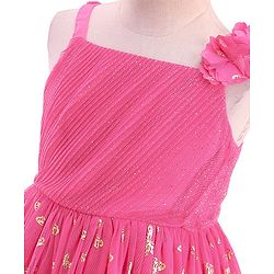 Babyhug Sleeveless Foil Butterfly Printed Party Frock - Magenta