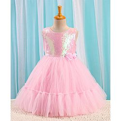 Babyhug Sleeveless Sequinned Party Frock - Pink