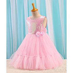 Babyhug Sleeveless Sequinned Party Frock - Pink