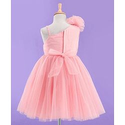 Babyhug Sleeveless Corsage & Pearl Detailing Mesh Party Frock - Peach