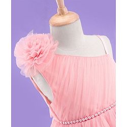 Babyhug Sleeveless Corsage & Pearl Detailing Mesh Party Frock - Peach