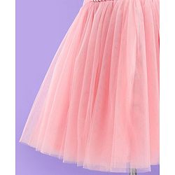 Babyhug Sleeveless Corsage & Pearl Detailing Mesh Party Frock - Peach