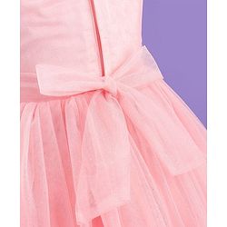Babyhug Sleeveless Corsage & Pearl Detailing Mesh Party Frock - Peach
