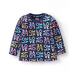 Babyhug Cotton Knit Full Sleeves Night Suit with Text Print - Navy Blue