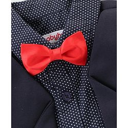 Babyhug Full Sleeves  Party Suit with Stretch & Bow Polka Dots Print - Navy Blue