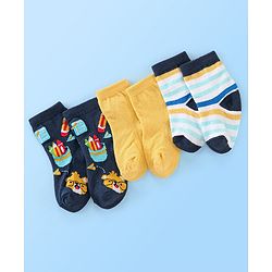 Cute Walk By Babyhug Anti Bacterial Ankle Length Socks Striped Pack Of 3 - Multicolour