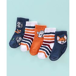 Cute Walk by Babyhug Anti Bacterial Ankle Length Socks Striped Design Pack Of 5 - Multicolour
