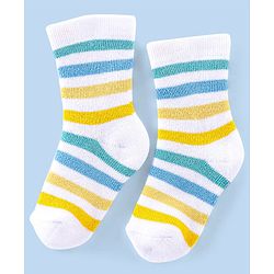 Cutewalk By Babyhug Cotton Anti Bacterial Ankle Length Socks Stripes & Tiger Design Pack Of 3- Blue White & Yellow