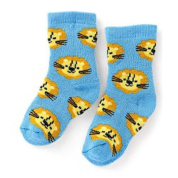 Cutewalk By Babyhug Cotton Anti Bacterial Ankle Length Socks Stripes & Tiger Design Pack Of 3- Blue White & Yellow