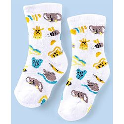 Cutewalk By Babyhug Cotton Anti Bacterial Ankle Length Socks Stripes & Tiger Design Pack Of 3- Blue White & Yellow