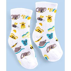 Cutewalk By Babyhug Cotton Anti Bacterial Ankle Length Socks Stripes & Tiger Design Pack Of 3- Blue White & Yellow