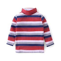 Babyhug Cotton Full Sleeves Turtle Neck T-Shirt With Stripes- Red & Navy Blue