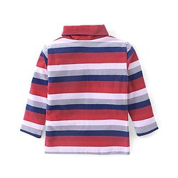 Babyhug Cotton Full Sleeves Turtle Neck T-Shirt With Stripes- Red & Navy Blue