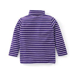 Babyhug Cotton Lycra Full Sleeves Turtle Neck T-Shirt with Stripes - Purple & White