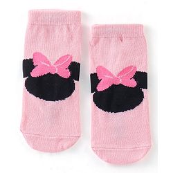 Cute Walk Disney by Babyhug Cotton Knit Anti Bacterial Ankle Length Socks Minnie Mouse Design Pack of 3 - Black Pink & Grey