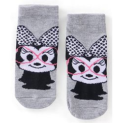 Cute Walk Disney by Babyhug Cotton Knit Anti Bacterial Ankle Length Socks Minnie Mouse Design Pack of 3 - Black Pink & Grey