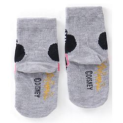 Cute Walk Disney by Babyhug Cotton Knit Anti Bacterial Ankle Length Socks Minnie Mouse Design Pack of 3 - Black Pink & Grey