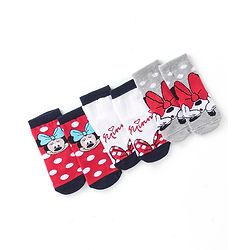 Cute Walk Disney by Babyhug Cotton Knit Anti Bacterial Ankle Length Socks Minnie Mouse Design Pack of 3 - Red White & Grey