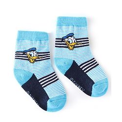 Cute Walk By Babyhug Anti Bacterial Non Terry Ankle Length Donald Duck Print Socks Pack Of 3 - Blue
