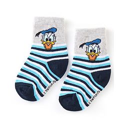 Cute Walk By Babyhug Anti Bacterial Non Terry Ankle Length Donald Duck Print Socks Pack Of 3 - Blue