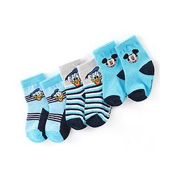 Cute Walk By Babyhug Anti Bacterial Non Terry Ankle Length Donald Duck Print Socks Pack Of 3 - Blue