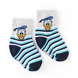 Cute Walk By Babyhug Anti Bacterial Non Terry Ankle Length Donald Duck Print Socks Pack Of 3 - Blue