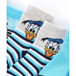 Cute Walk By Babyhug Anti Bacterial Non Terry Ankle Length Donald Duck Print Socks Pack Of 3 - Blue