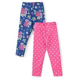 Babyhug Cotton Lycra Knit Full Length Polka Dots & Floral Printed Leggings Pack of 2 - Multicolour