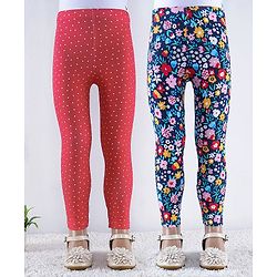 Babyhug Cotton Lycra Knit Full Length Polka Dots & Floral Printed Leggings Pack of 2 - Multicolour