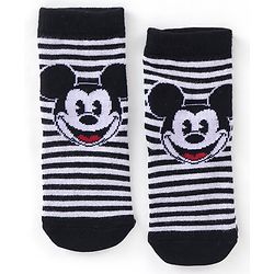 Cute Walk Disney by Babyhug Cotton Knit Ankle Length Anti Bacterial Socks Stripes & Mickey Mouse Design Pack of 3 - Red Black & Grey