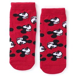 Cute Walk Disney by Babyhug Cotton Knit Ankle Length Anti Bacterial Socks Stripes & Mickey Mouse Design Pack of 3 - Red Black & Grey