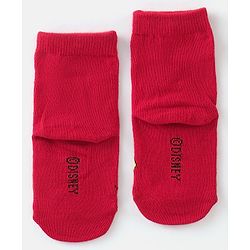 Cute Walk Disney by Babyhug Cotton Knit Ankle Length Anti Bacterial Socks Stripes & Mickey Mouse Design Pack of 3 - Red Black & Grey
