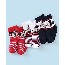 Cute Walk Disney By Babyhug Anti Bacterial Ankle Length Socks Mickey Mouse Design Pack Of 3 - Multicolour