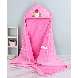 Babyhug Cotton Terry Knit Hedgehog Print Two Layer Towel with Hood L 76 x B 76 cm - Pink