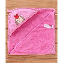 Babyhug Cotton Terry Knit Hedgehog Print Two Layer Towel with Hood L 76 x B 76 cm - Pink