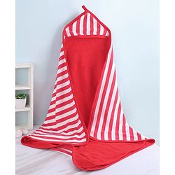 Babyhug Knit Terry Hooded Two Layer Bath Towel with Fox Print L 76 X B 76 cm - Red