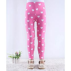 Babyhug Cotton Lycra Knit Full Length Hearts & Floral Printed Leggings Pack of 2 - Multicolour
