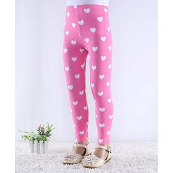 Babyhug Cotton Lycra Knit Full Length Hearts & Floral Printed Leggings Pack of 2 - Multicolour